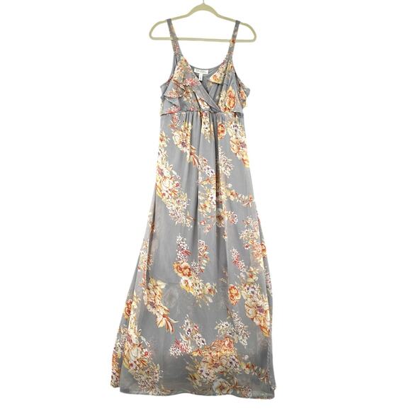 Jessica‎ Simpson Maternity Grey Floral Print Ruffle Sleeveless Maxi Dress Large - Picture 1 of 10
